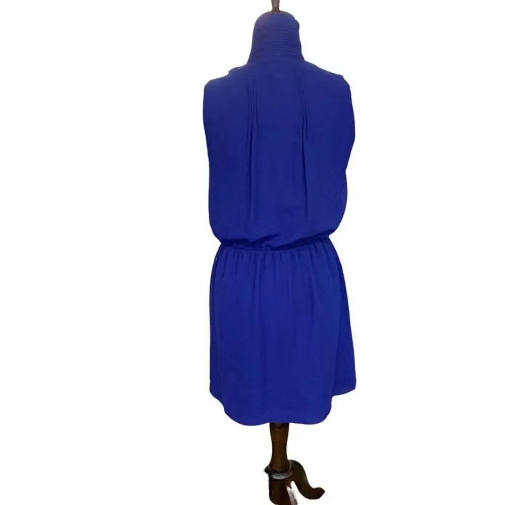 GREYUN bright blue ruffle front sleeveless mini dress Size Small. Fully lined - Picture 5 of 10